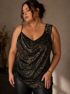 Torrid Black & Gold One Shoulder Embellished Ruched Top Size 3